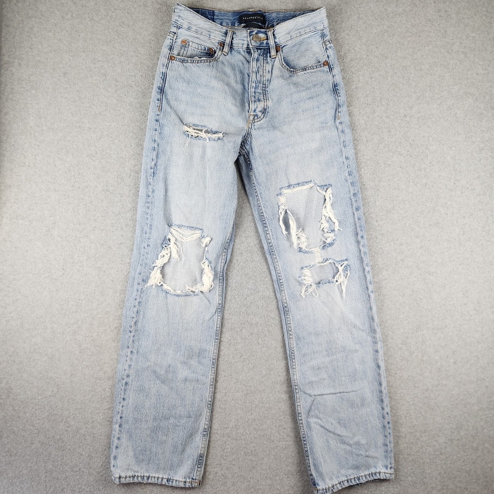 Aeropostale 90s Baggy Light Blue Button Fly Grunge Jeans‎ Women's Size 4 Reg Y2K